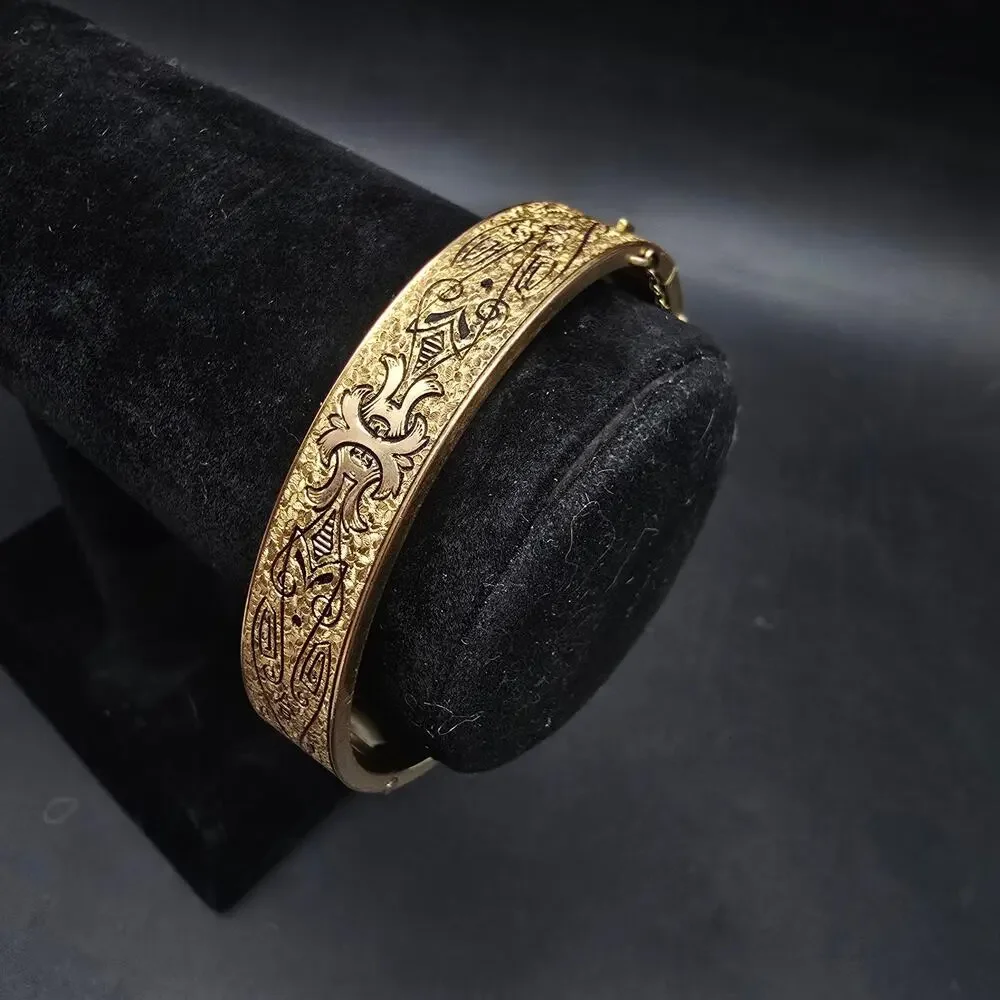 Dunn Bros 10K Gold Filled Bangle Bracelet Etched Vintage Costume Jewelry